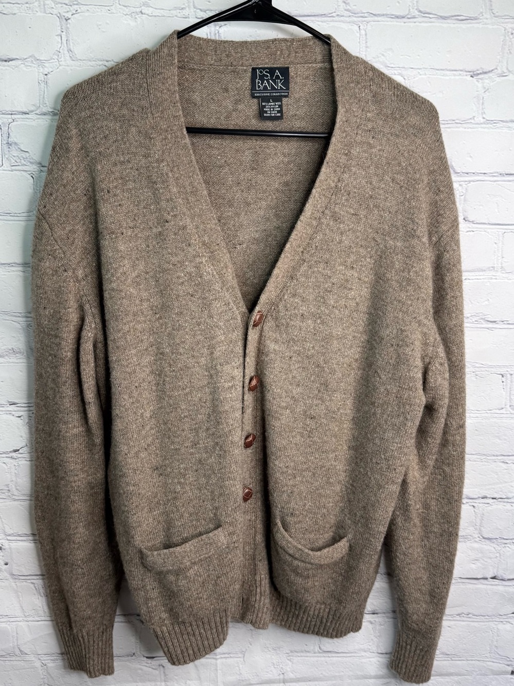 JoS A Bank Lambswool Brown Cardigan Sweater Large